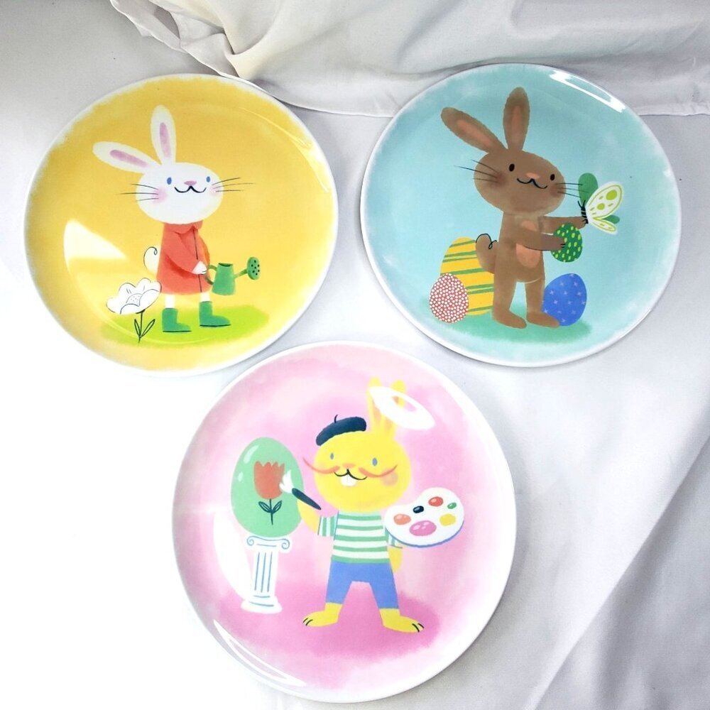 Easter-Themed Bunny Melamine Dinner Plates 10" Set Of 3 By Spritz - Picture 4 of 12